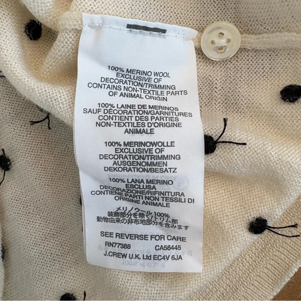 J.Crew Merino Wool Polka Dot Sweater Cream Ivory Crewneck Lightweight Sz XS